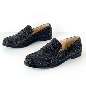 Betsey Johnson rhinestone Aron loafers black slip on embellished shoes size 9